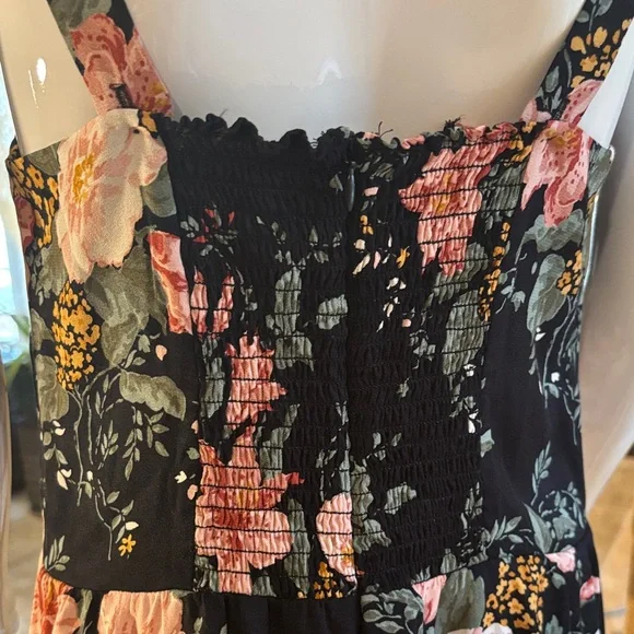 Reformation Black Maxi Dress with Peach and Green Floral Print - Picture 4 of 10